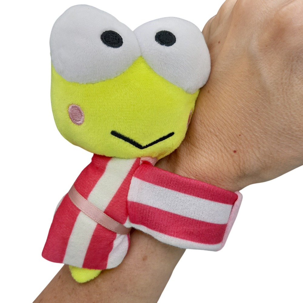 Sanrio Keroppi Plush Slap Bracelet Frog Pink White Striped Yukata Kimono Toy